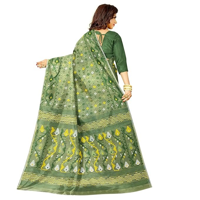 Mayabi Women's Dhakai Jamdani Cotton Silk Saree | Traditional Bengali Tant Korat Work | Without Blouse Piece | SV25090109 - Image 4