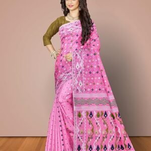 Mayabi Women's Dhakai Jamdani Cotton Silk Saree | Traditional Bengali Tant Korat Work | Without Blouse Piece | SV25090103