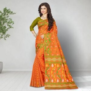 Mayabi Women's Dhakai Jamdani Cotton Silk Saree | Traditional Bengali Tant Korat Work | Without Blouse Piece | SV25090104