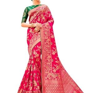 Monjolika Fashion | Women’s Banarasi Silk Blend Woven Zari Saree with Tassels & Jacquard Woven Blouse Piece | Festive & Wedding Wear | SV25090118