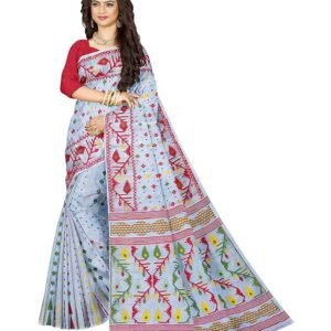 Mayabi Women's Dhakai Jamdani Cotton Silk Saree | Traditional Bengali Tant Korat Work | Without Blouse Piece | SV25090102